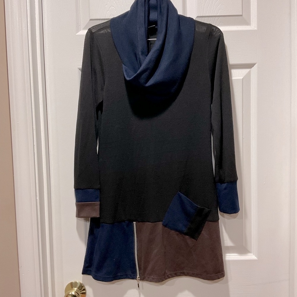 Black, navy blue & brown maxi dress with cowl neckline XS